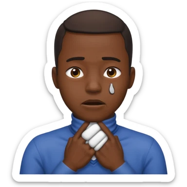 make a photo of a black man who is choking himself with his hands but his hands are on the front of his neck sticker