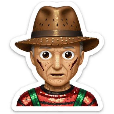 Freddy Krueger with tan burned skin, sequin outfit sticker