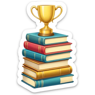 A cute sticker with a stack of books and a trophy, perfect for book lovers who proudly own a massive "To Be Read" pile sticker