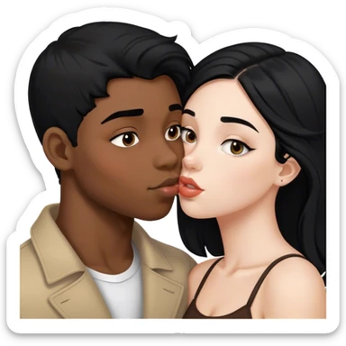 Black boy kissing white girl with black hair sticker