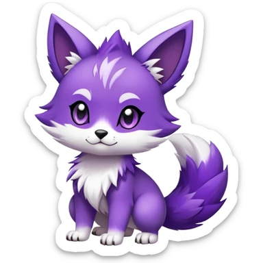  High quality Cute Cool Kawaii edgy Chibi Fur-Sona Purple fur, white belly, white tail tip, Fakemon-creature-animal-vernid-hybrid Full Body, facial markings sticker