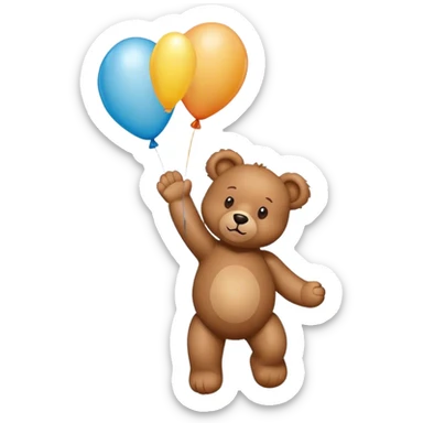 Brown Teddy floating up with one balloon in his left paw sticker