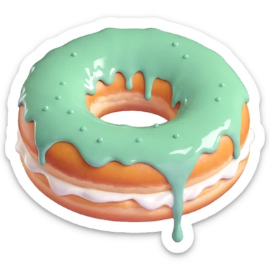 donut with thick green cream glaze dripping down, playful, no text sticker