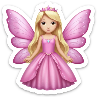 Long blonde hair pink sparkle princess dress large fairy wings sticker