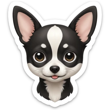 A black and white chihuahua emoji please with a thin white line on the center of head nose pointy sticker