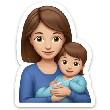 Mother holding 1 infant brown hair fair skin sticker