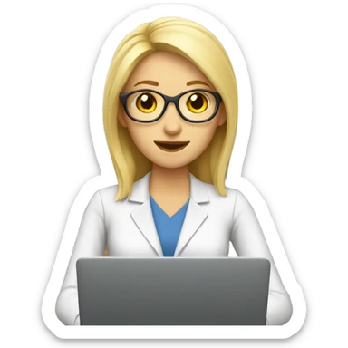 blonde female computer teacher with laptop sticker