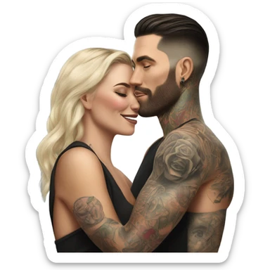 Hyper Realistic beautiful woman touching the cheek of a very handsome tattooed man sticker