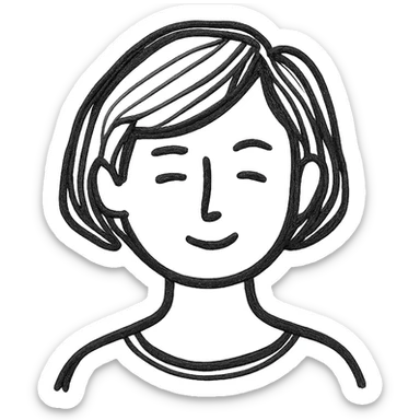 Short hair woman, icon style, black and white, simple and clean lines sticker