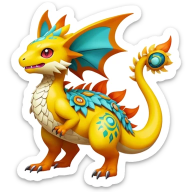 exotic fantasy-creature-Fakémon-Pokémon, full body, with random markings sticker