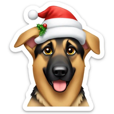 german shepherd wearing a christmas hat sticker