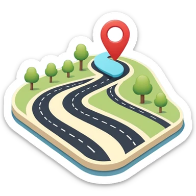 Very simple navigation map icon, bold clean lines, curved road with location pin, Waze style colors, flat design, minimal, no background
 sticker
