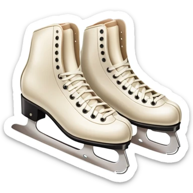 An icon showing a pair of elegant figure skates resting on scratched ice, with worn marks on the surface. The background features a grand arena with cheering spectators filling the stands, creating an atmosphere of excitement and athleticism. Transparent background included. sticker