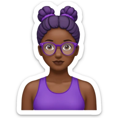 Female Athlete with Glasses – Dark-skinned woman, bun hairstyle, purple sports top.


 sticker