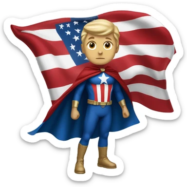 Emoji of Homelander from ‘The Boys’ series. USA flag-inspired costume with cape (red, blue, white). Confident, slightly menacing expression. sticker