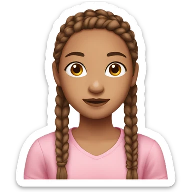 girl with straight brown braids, brown eyes, light skin, freckles, pink shirt sticker