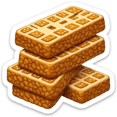Tempeh Cinematic Realistic Tempeh Dish Emoji, depicted as crispy, sliced portions of fermented soy cake with a golden-brown finish, rendered with detailed textures and warm, inviting lighting. sticker