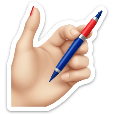 a hand with a red manicure writes with a dark blue pen sticker