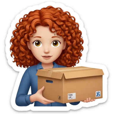 box carrier curly red haired girl  sticker