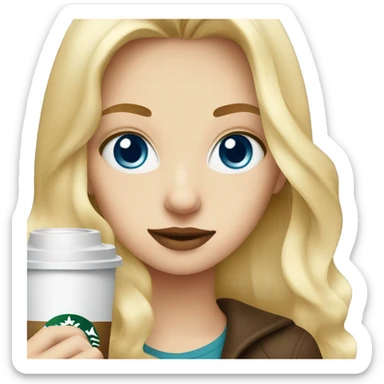 Blond girl with blue eyes drinking Starbucks sticker