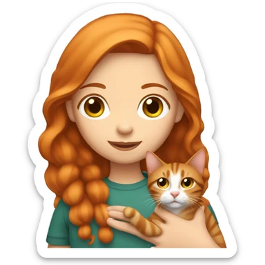 ginger girl holding a brown tabby cat sticker