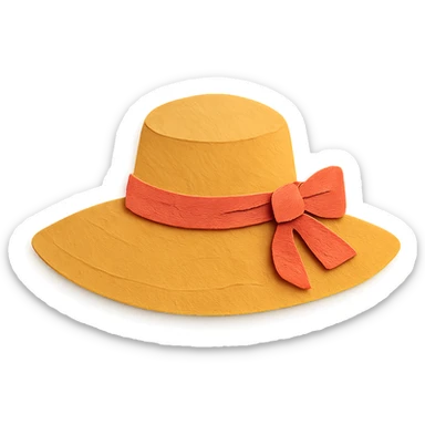 classic wide-brimmed women's sun hat, paper-craft style illustration sticker