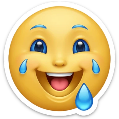 Emoji, yellow round laughing face, blue tears of joy on it  sticker