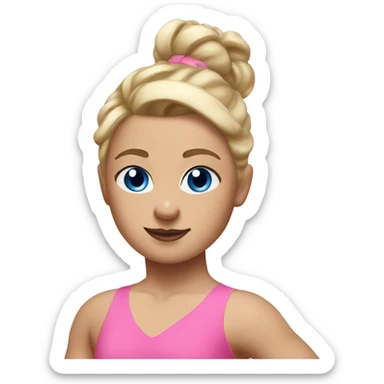 Gymnast in a pink leotard wearing a messy bun with blonde hair and blue eyes sticker