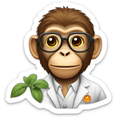 a monkey on a scientist shoulder sticker