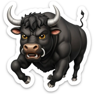 angry running black bull front view with steam from nostrils sticker