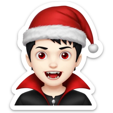 Vampire boy ,Fangs , cHristmas hat ,black hair sticker
