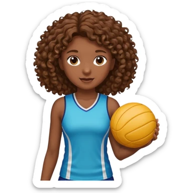 Young girl with curly brown hair playing netball sticker