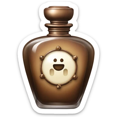 An antique perfume bottle with oil made of bronze and brown crystals, from which white cream and coffee milk flow sticker