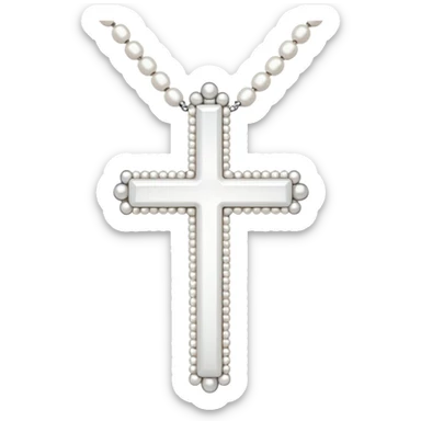 Elegant emoji icon of a white cross made of white beads, glossy surface, and white bead chain subtle shadows, pure white palette sticker
