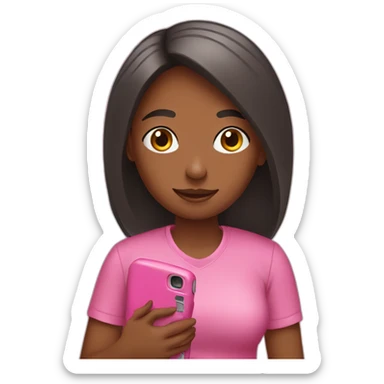 a girl holding a pink cell phone sticker