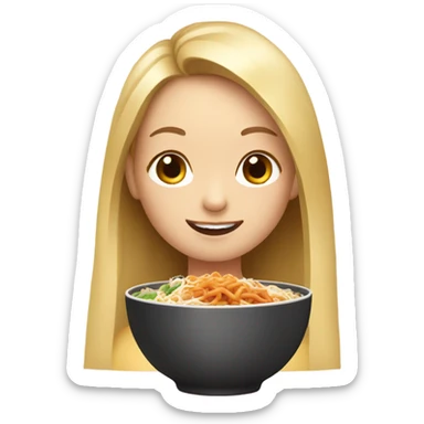  Blonde long hair girl eating Korean food sticker