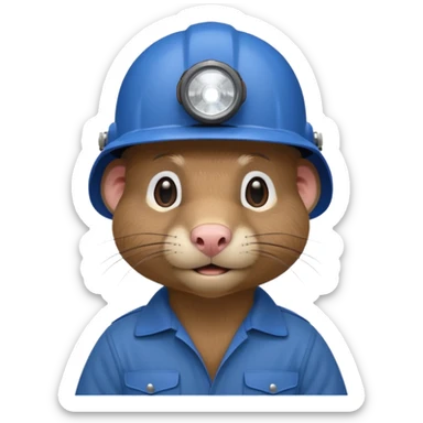 a mole rat, blue helmet, headlamp, brown worker cloth sticker