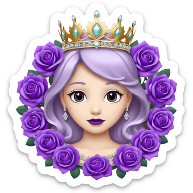 Purple rose flower, silver circle plaque with silver tiara sticker