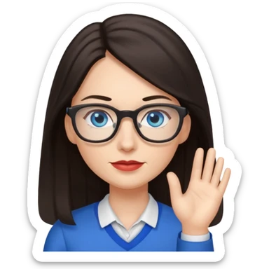 long dark hair, blue eyes, glasses teacher female sticker