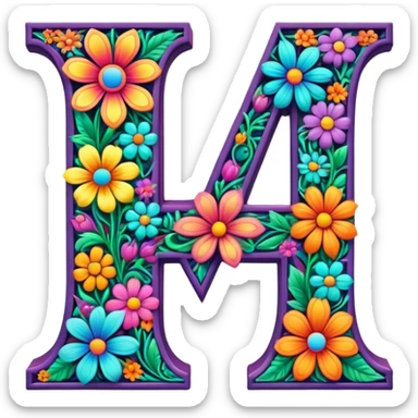 3D, gothic style psychedelic colored Letter “I” with hippie style flower border sticker