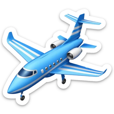 A compact jet with a blue-striped body and angled wings, climbing upward with steady power.
 sticker