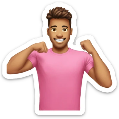 Boy in Pink T shirt clicking picture in gym sticker
