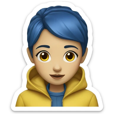 Coraline Jones girl in yellow raincoat short blue hair with freckles sticker