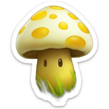 fat mashroom in green grass and yellow leave sticker