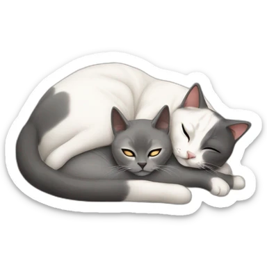 grey and white cat sleeping with siamese other cat sticker