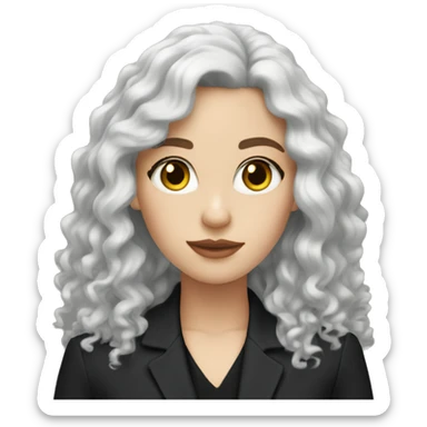 White girl with black curly long hair in wearing black blazer and black shirt  sticker