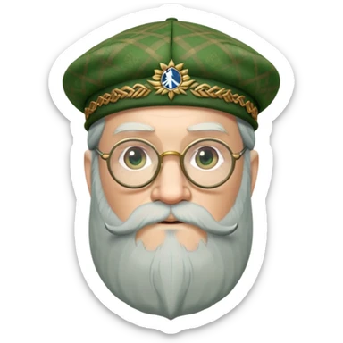 Dumbledore wear green scotland Tam o'shanter cap with decorative patterns, wear glasses, very long beard sticker