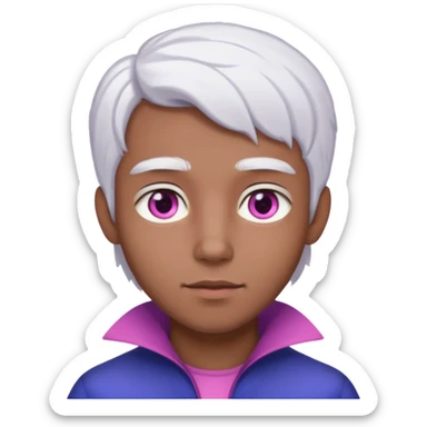Um homem jovem sem barba, de pele parda, com cabelos médios e brancos como neve, e olhos de iris rosa pink  sticker