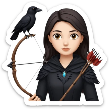 Alysanne Blackwood from Game of Thrones. She is known as black aly and is the Wife of Cregan Stark. I have her looking like Hande Erçel. Show her with a raven and a bow and arrow sticker