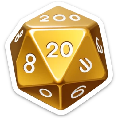 A gold 20-sided die
Sharp, clean design
Gold color with metallic shine sticker